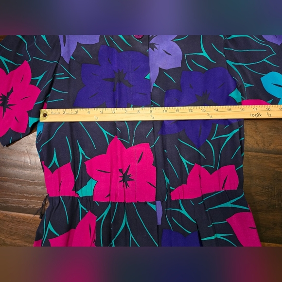 Liz Claiborne Womens Vintage Floral Button Up Silk Dress Size 8 - Picture 5 of 10